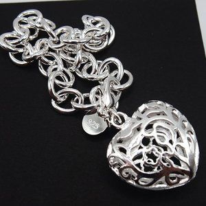 Beautiful 3D Homage Carved Heart 925 Sterling Silver Bracelet